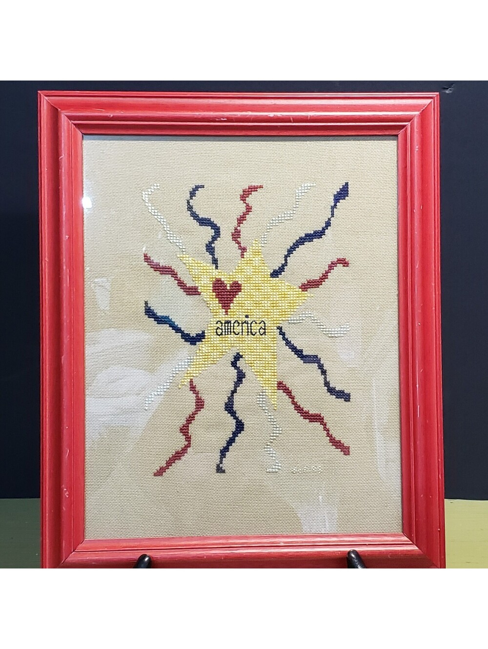Completed Counted Cross Stitch Framed Americana America Star Patriotic 1995